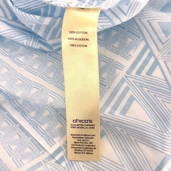 Chico’s NWOT Geo Blues Sabina Roll Up Sleeve Pattern Button Top - Picture 5 of 6